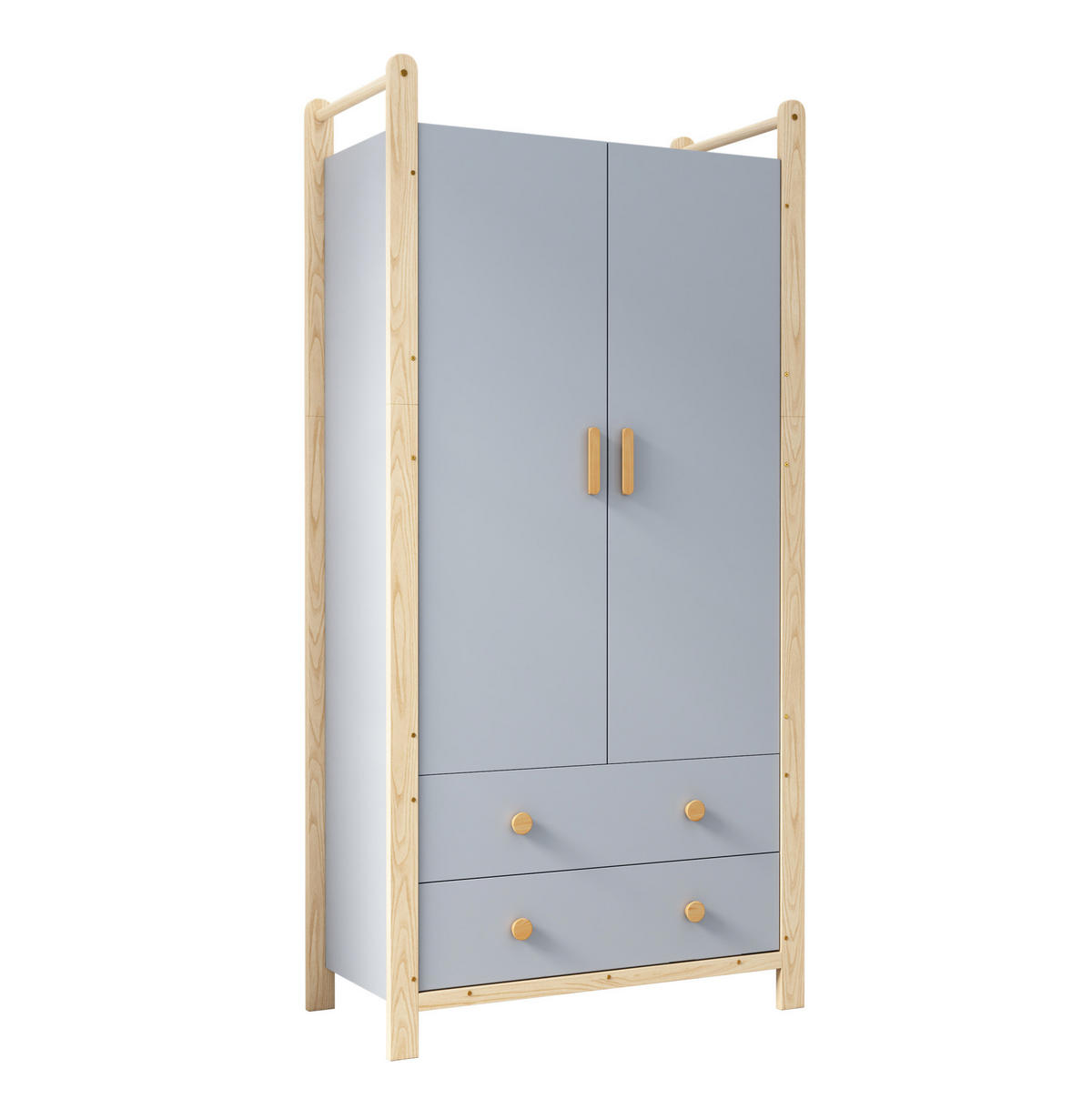 KLEIDERSCHRANK 89,6/180,5/44 cm Blau aus Holzwerkstoff und Massivholz mit 2 Schubladen - Blau, Holzwerkstoff (45/180/90cm) - OKMYHOME