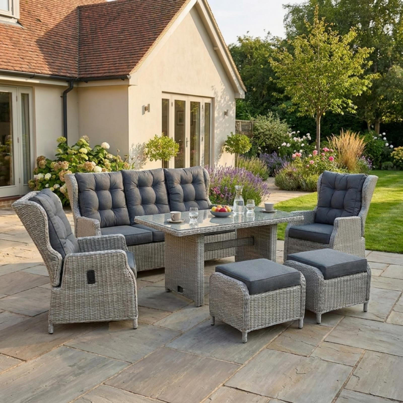 DININGLOUNGE-SET Canelli Grau Polyrattan für 7 Personen mit verstellbaren Rückenlehnen - Grau, Naturmaterialien - bellavista - Home & Garden