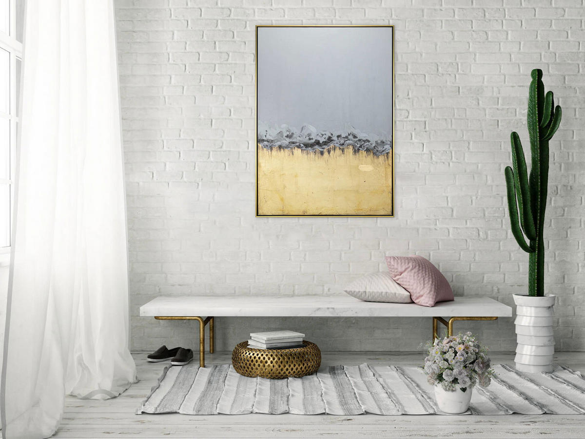 ACRYLBILD HANDGEMALT Beige 78/103 cm - Beige/Goldfarben, Textil (77.5/102.5cm) - KUNSTLOFT