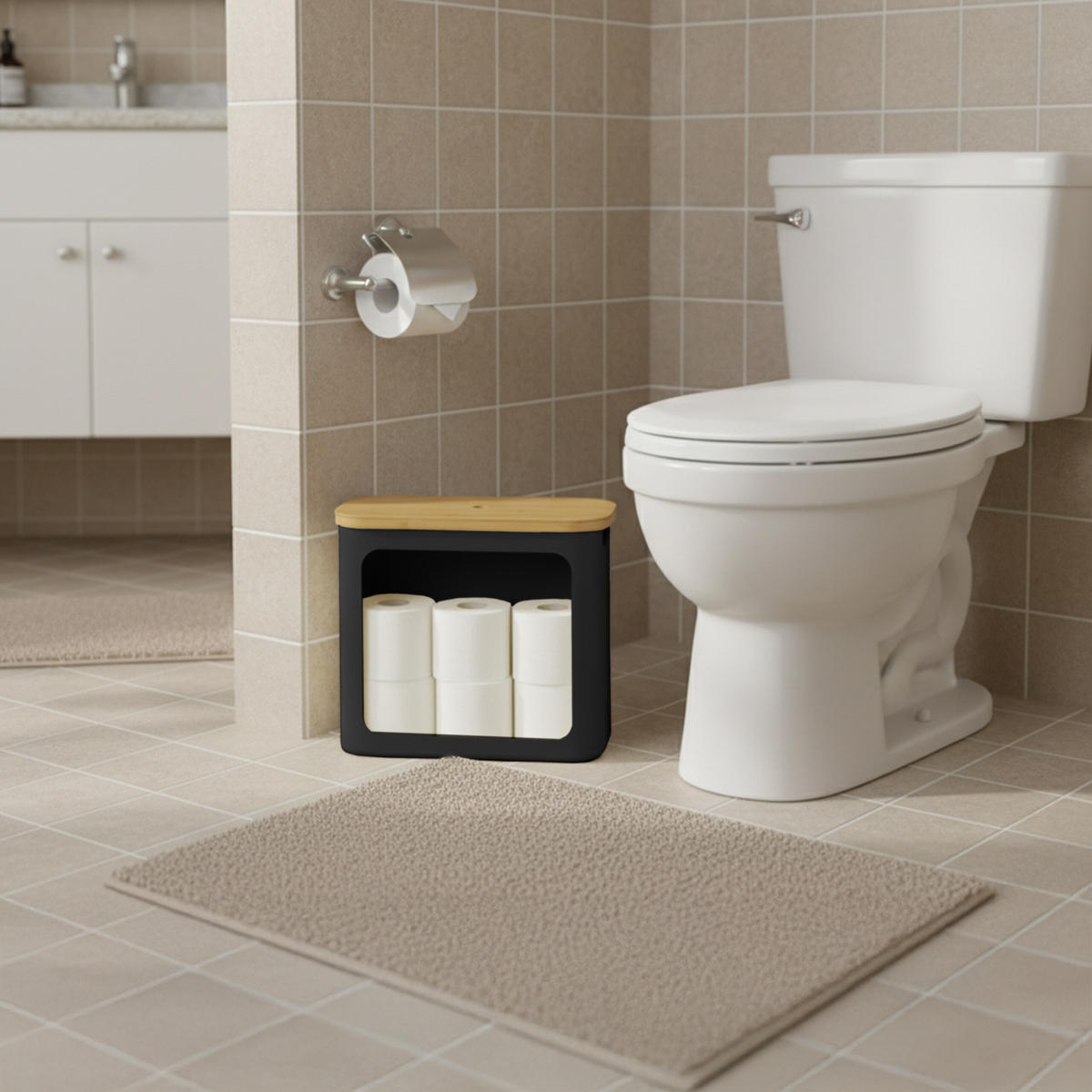 TOILETTENPAPIER-AUFBEWAHRUNG - Schwarz, Holz/Kunststoff (43/36/17cm) - Relaxdays