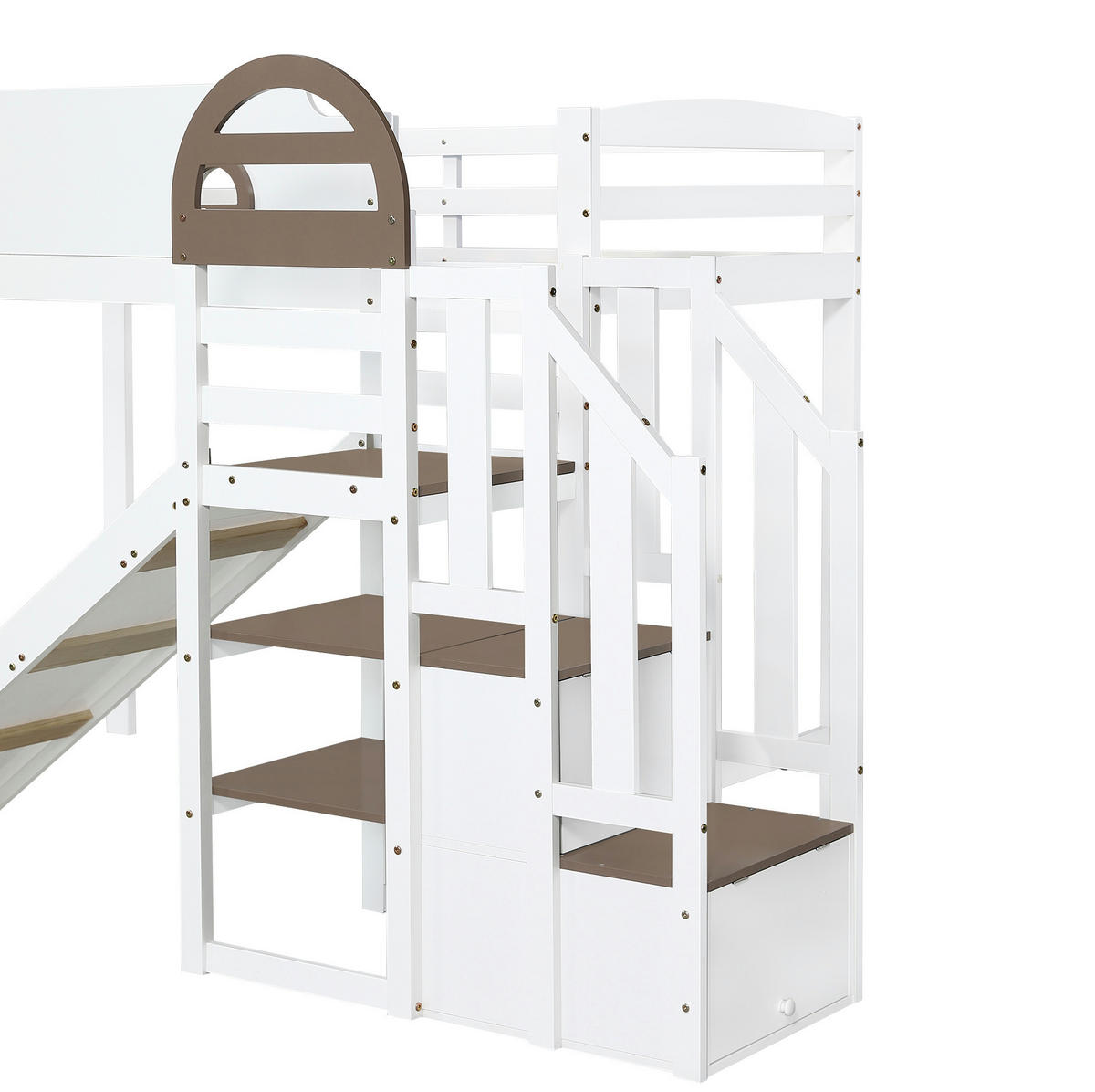 ETAGENBETT mit Rutsche und Stauraumtreppe 90x200 cm Weiß - Weiß, Holzwerkstoff (90/200cm) - Beauniv