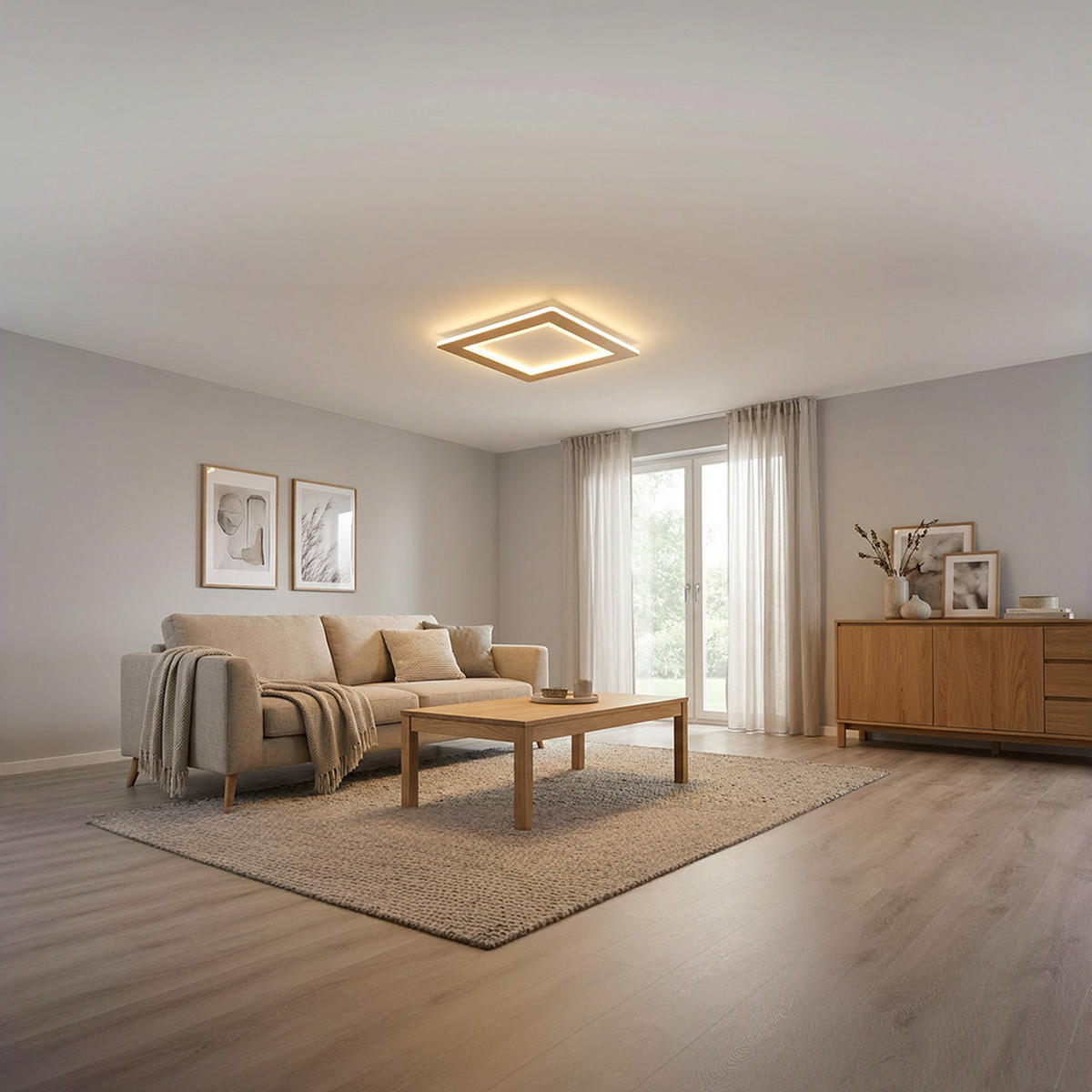 LED DECKENLEUCHTE Metall Holzoptik Braun CLAY - Braun, Metall (40/40/5cm) - Globo Lighting