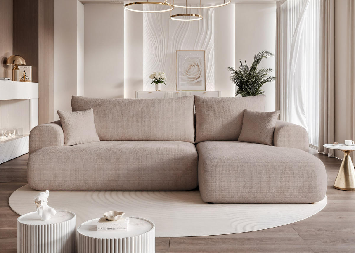 ECKSOFA BLOOM mit Schlaffunktion und Bettkasten Grau - Grau, Holzwerkstoff/Kunststoff (263/150cm) - Idohome