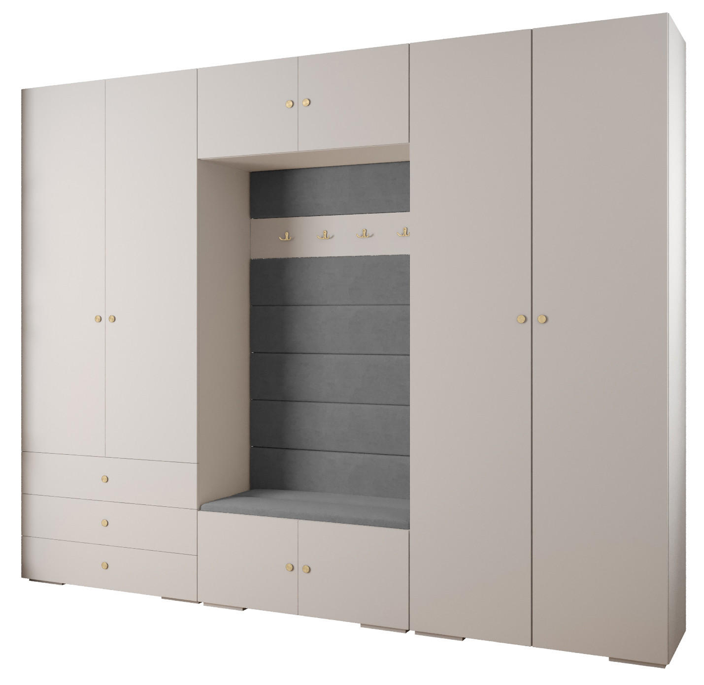Abiks Möbel Garderoben-Set Weiß, Grau, Gold 300x236.7x47 cm