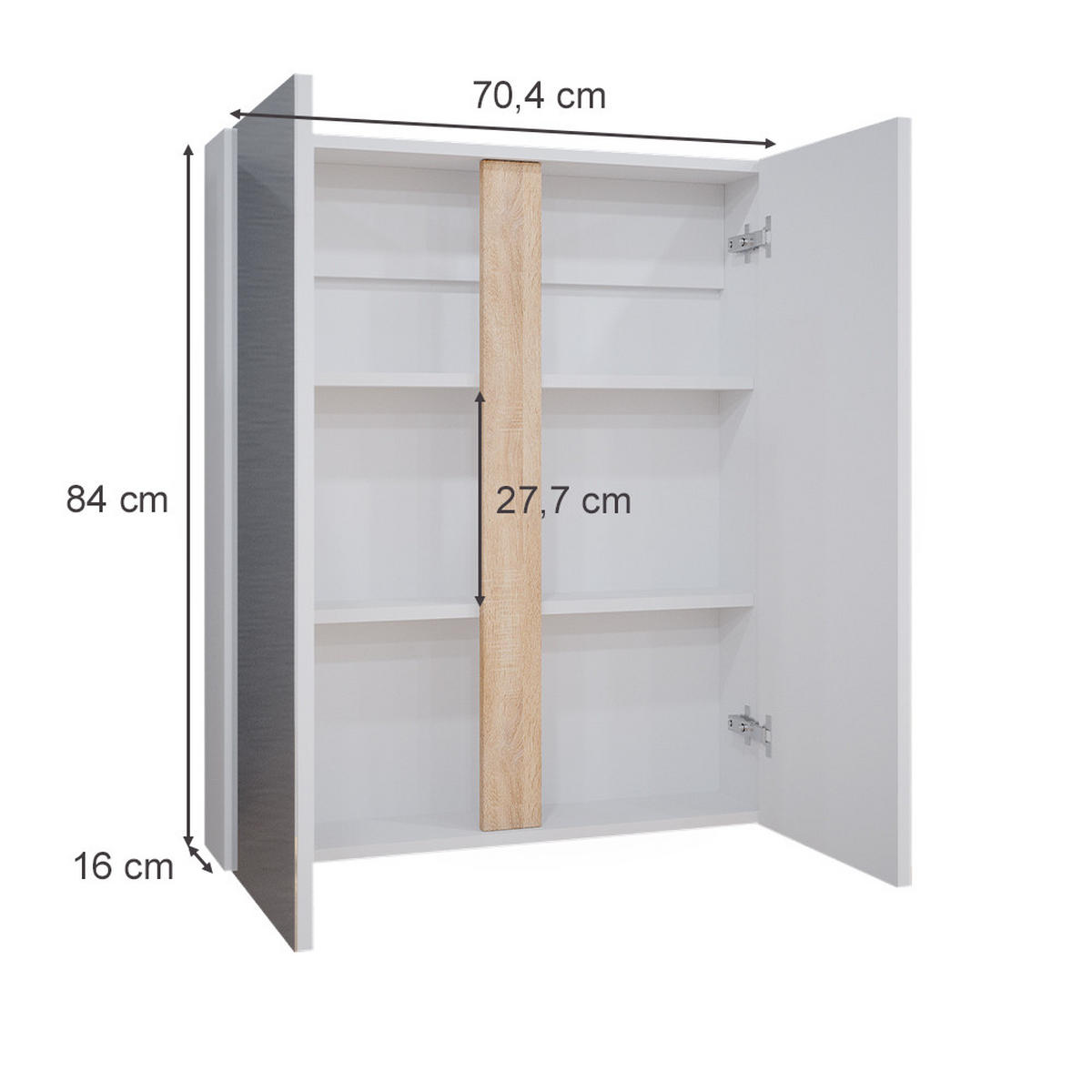 BADSPIEGELSCHRANK Gloria Weiß 70.4 x 84 cm mit 2 Türen - Weiß/Sonoma Eiche, Holzwerkstoff (70.4/84/15.9cm) - Vicco