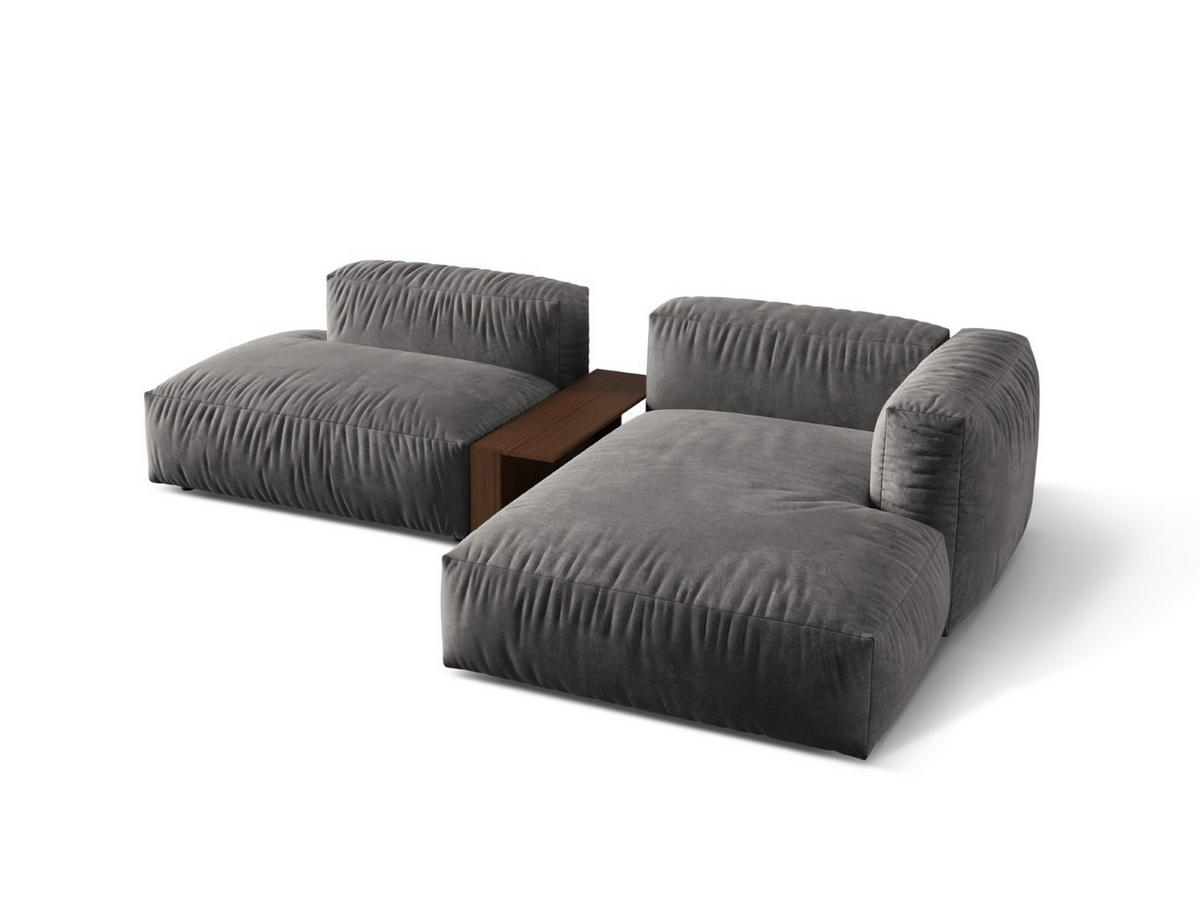 ECKSOFA modular rechts Martina aus Samt grau 2 Sitzplätze - Grau, Textil (176/285cm) - Micadoni