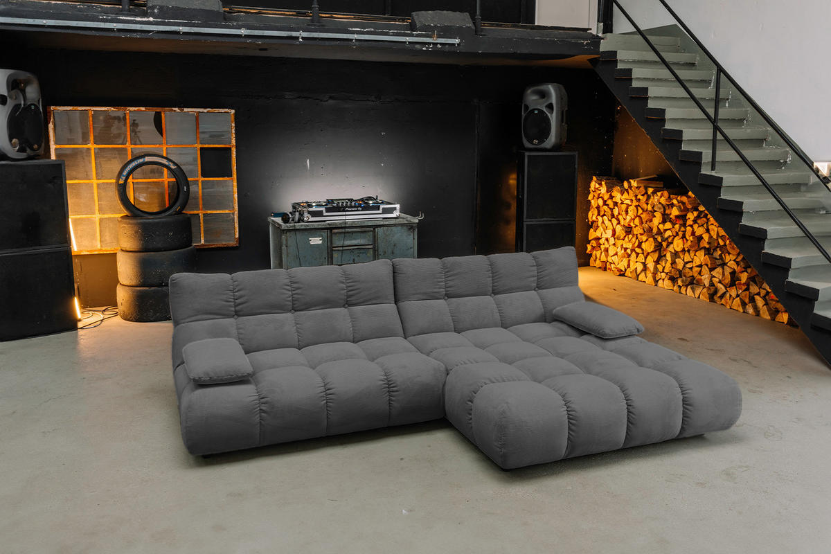 ECKSOFA VIVIEN Anthrazit Cord - Anthrazit/Schwarz, Kunststoff/Textil (290/178cm) - KAWOLA