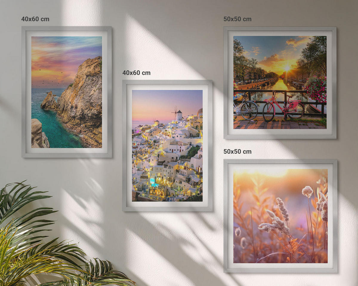 BILDER SET 4er Set - 50x50 cm & 40x60 cm Silberner Rahmen - Sonnenuntergänge am Meer - Silberfarben, Kunststoff (50/50cm) - TULUP