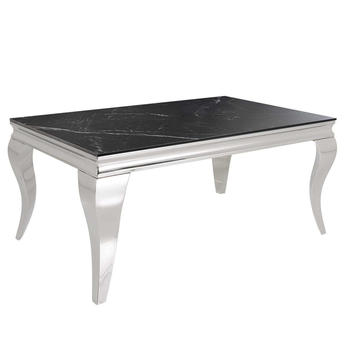 COUCHTISCH MODERN BAROCK Stein Schwarz 100 cm - Silberfarben/Schwarz, Stein/Metall (60/100/45cm) - riess-ambiente