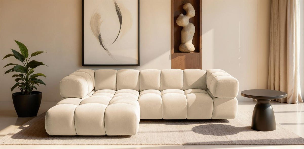 ECKSOFA Blanche In Bluvel - Creme, Holzwerkstoff/Textil (280/150cm) - Fun Möbel