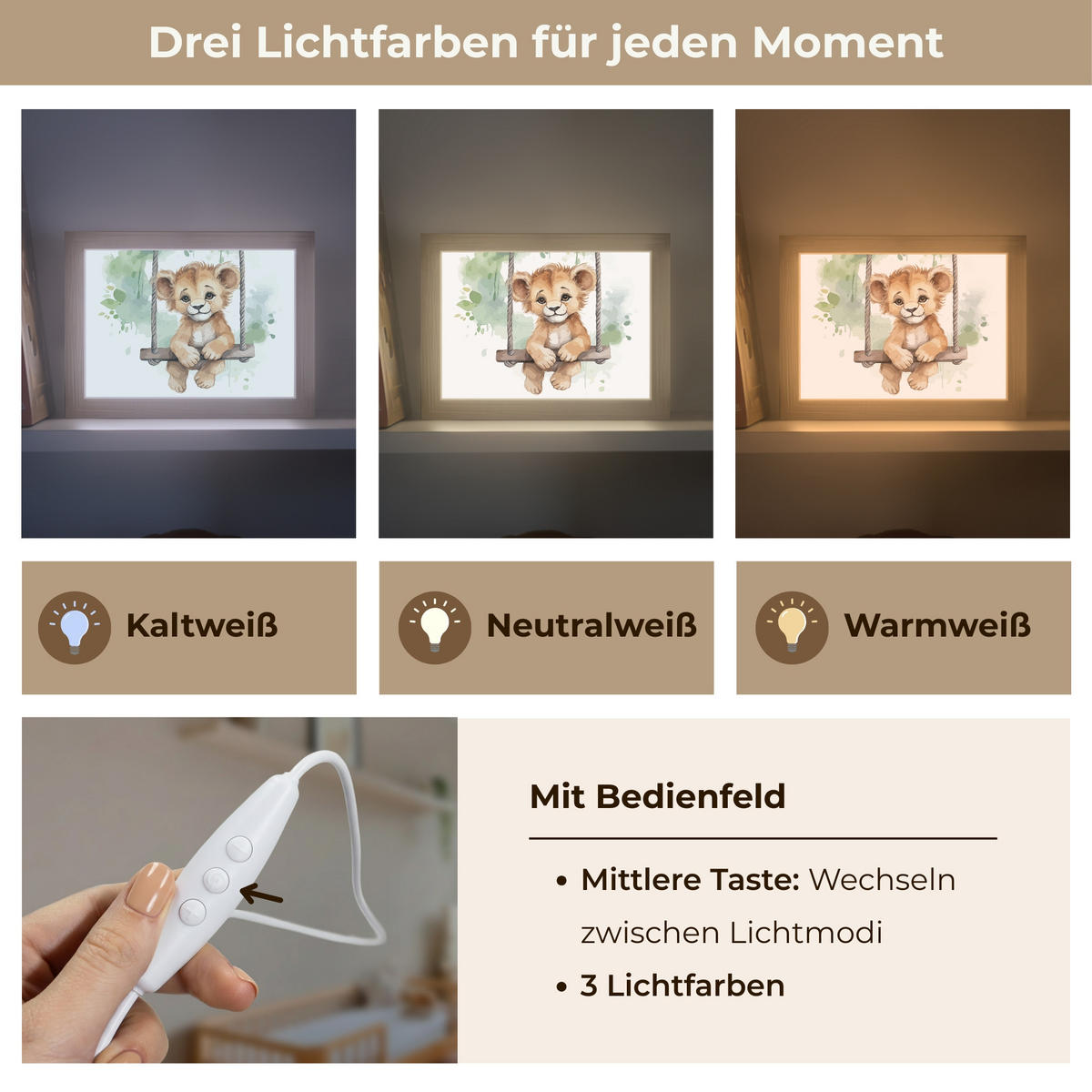 NACHTTISCHLAMPE Löwe - Tier - Kinder - Dschungel 20x15 cm - Weiß, Holzwerkstoff (8/20/15cm)