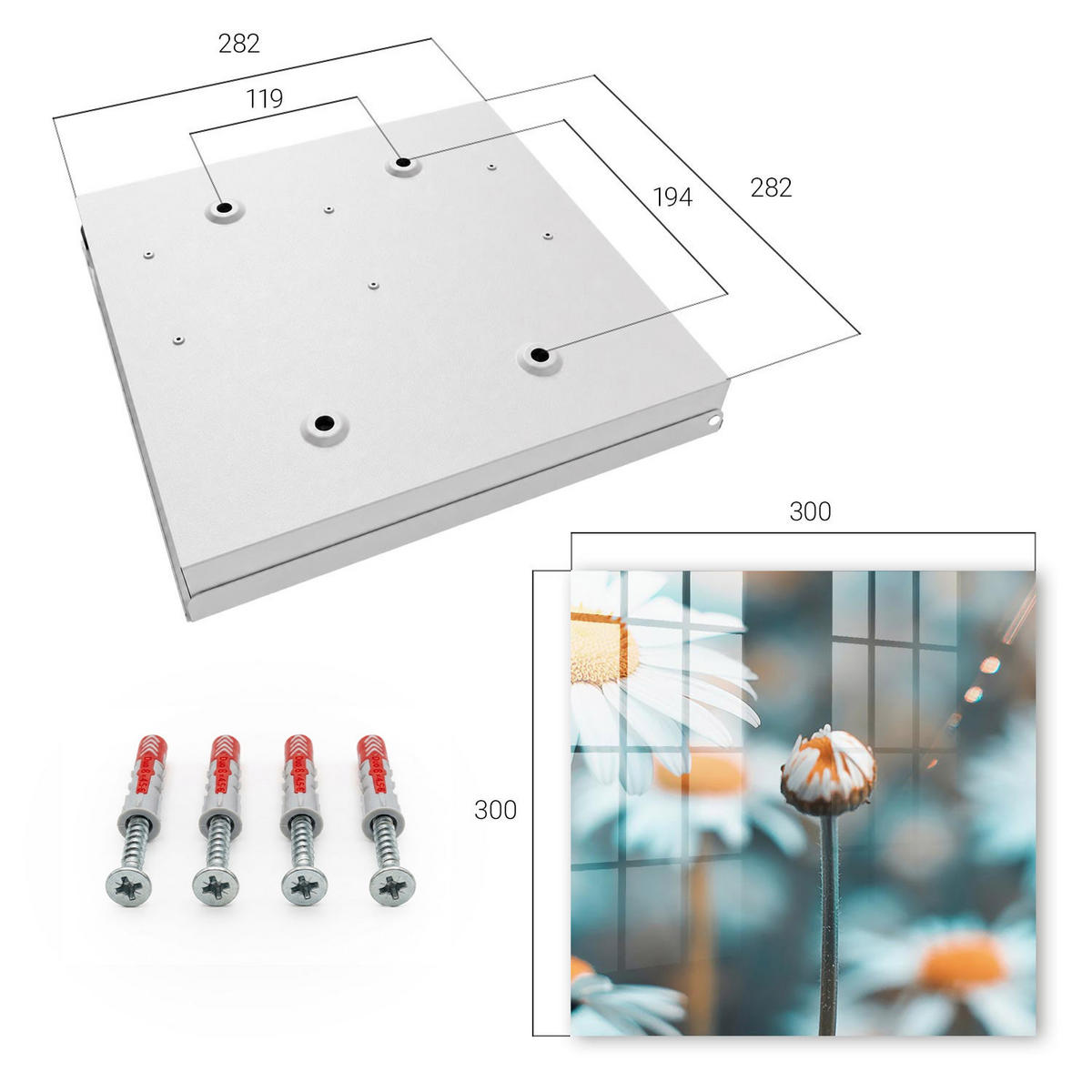 SCHLÜSSELBOX Weiß 30x30 cm – Türöffnung nach rechts - Florale Leichtigkeit - Weiß, Metall (30/30/5cm) - TULUP