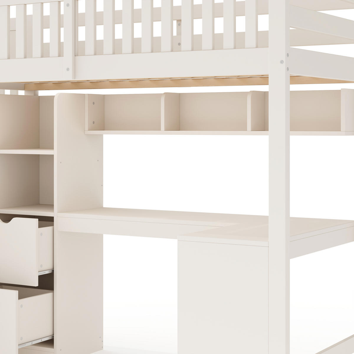 HOCHBETT 90/200 cm DE-32538 mit Treppenschrank und Eckschreibtisch Weiß - Weiß, Holz (90/200cm) - ComfortXL
