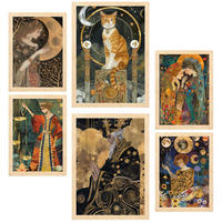 POSTER Set Mit 6 Tarotkarten Kartomantie Arcana A3 & A4 Rahmen Aus Hellem Holz - Beige, Papier (29/3cm) - Nacnic