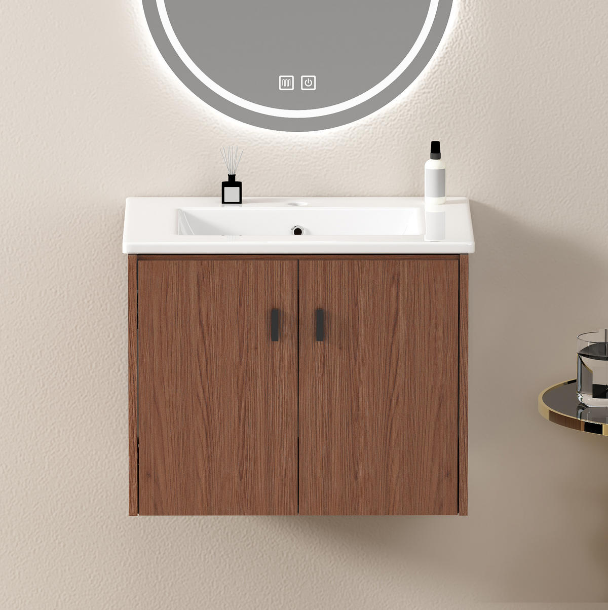 BADEZIMMERSCHRANK 60 cm Rotbraun mit 2 Türen - Braun, Holzwerkstoff (46.8/46.48/60.8cm) - Beauniv