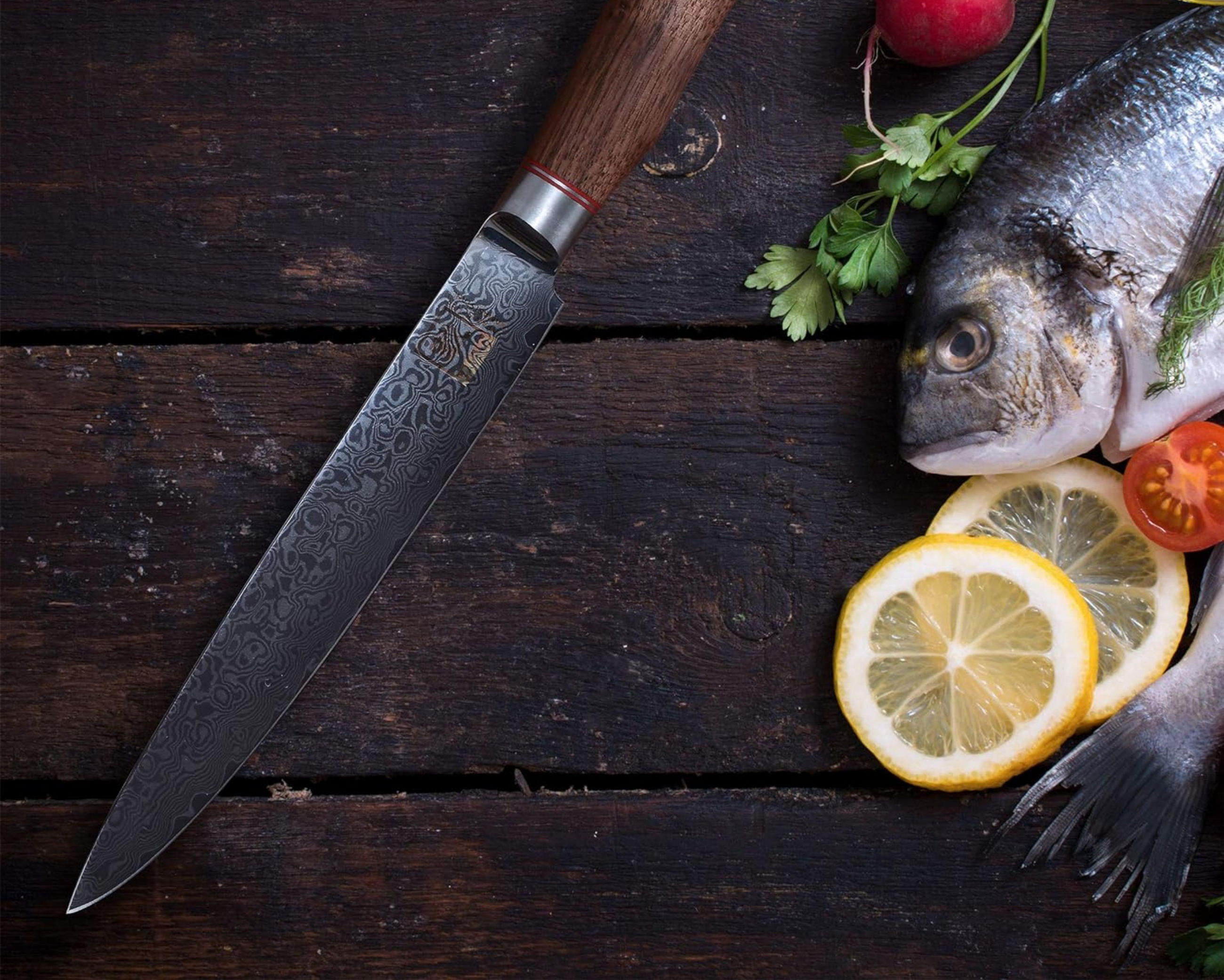 Thumbnail - Zayiko Fleischmesser, Nussbaum, Holz, Metall, Echtholz, 34 cm, Kochen, Küchenmesser, Fleischmesser