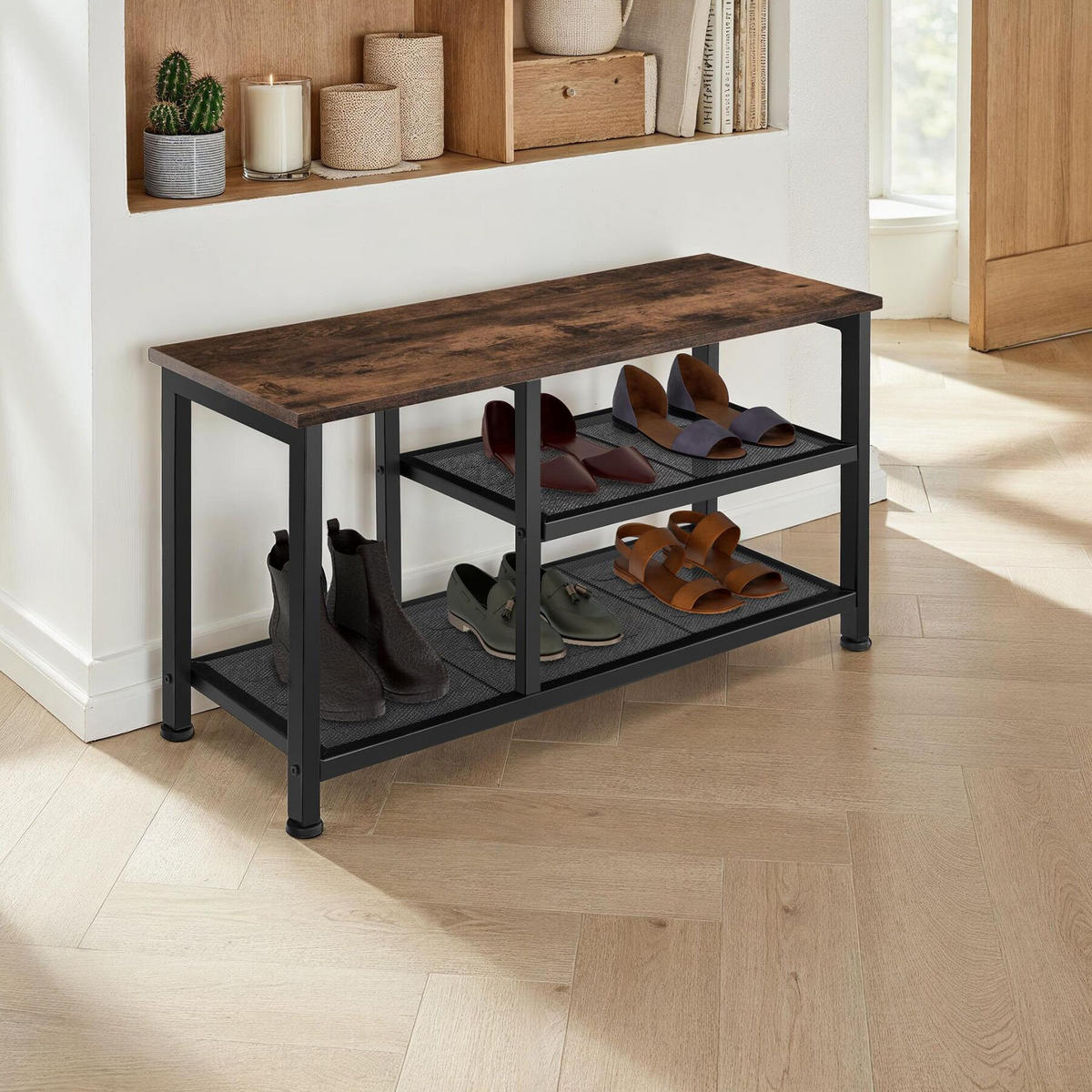 SCHUHREGAL Taunton,80 x 30 x 45,5 cm,Industrial Holz dunkel, rustikal - Rostfarben, Holz (30/45.5/80cm) - tectake