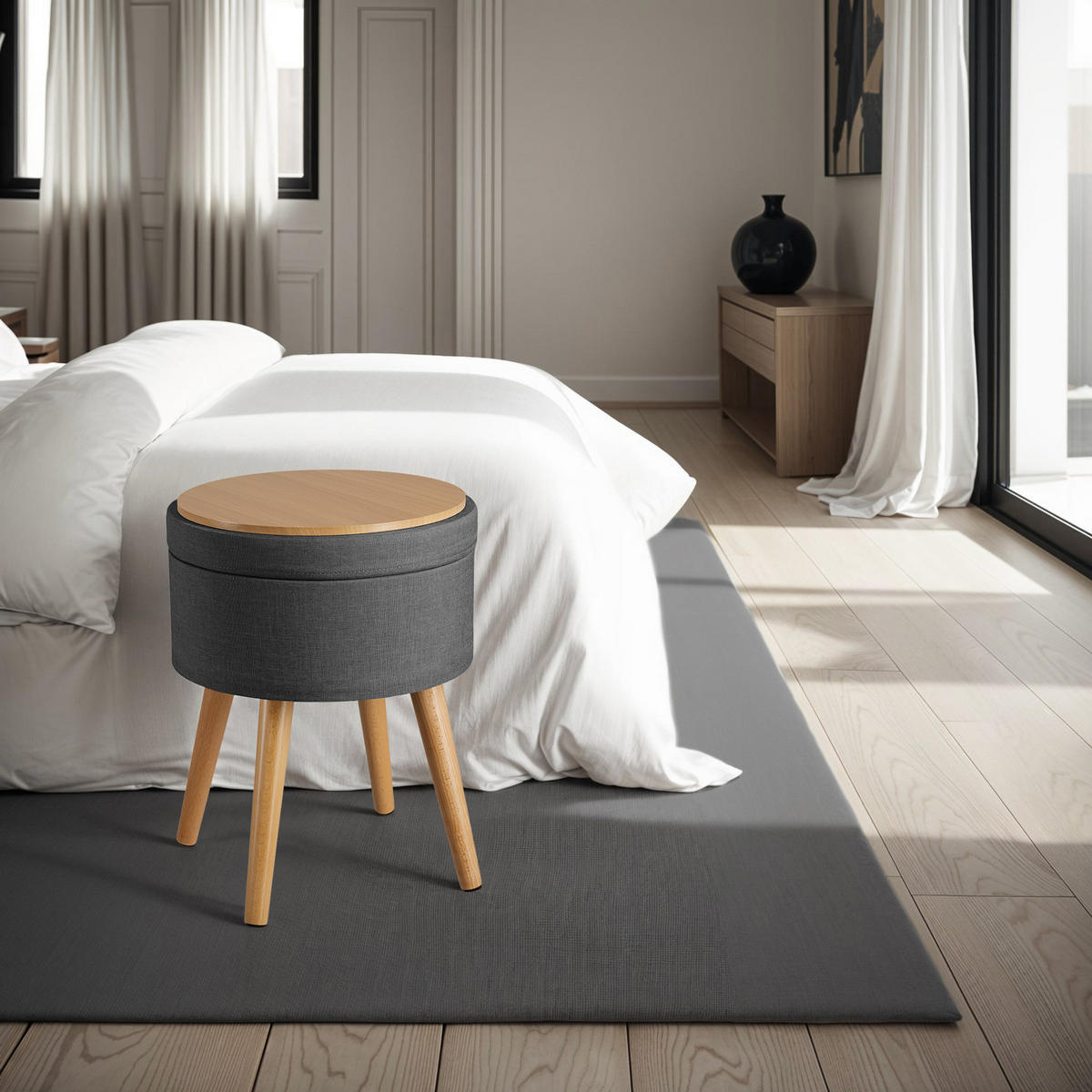SITZHOCKER mit Stauraum Yara,42,5 x 42,5 x 45,5 cm,dunkelgrau - Dunkelgrau, Holz (42.5/45.5/42.5cm) - tectake