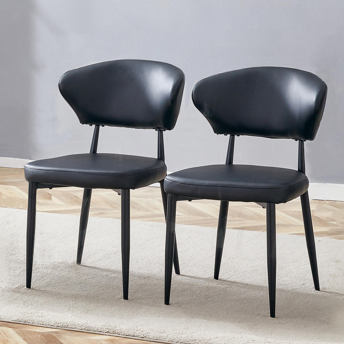 STUHL mit Rückenlehne ergonomisch Schwarz 45x50x80 cm Leder - Schwarz, Leder (45/80/50cm) - SONNENH