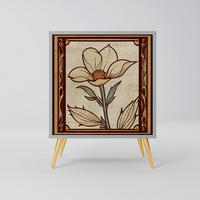 SIDEBOARD TIMELESS FLORA, Grau, 57,5x42x75,5 cm, Goldfarbene Metallfüße - Goldfarben/Multicolor, Holzwerkstoff/Metall (57.5/75.5/42cm) - SpaceRebels