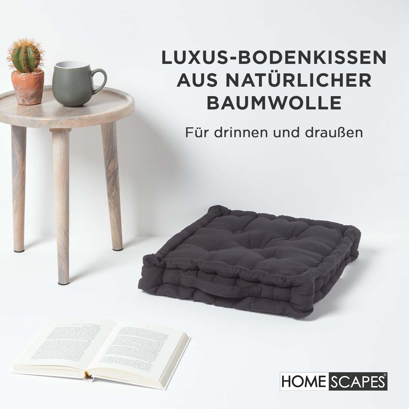 SITZKISSEN schwarz 50/50/10 cm – Bodenkissen unifarben - Schwarz, Textil (50/50/10cm) - Homescapes
