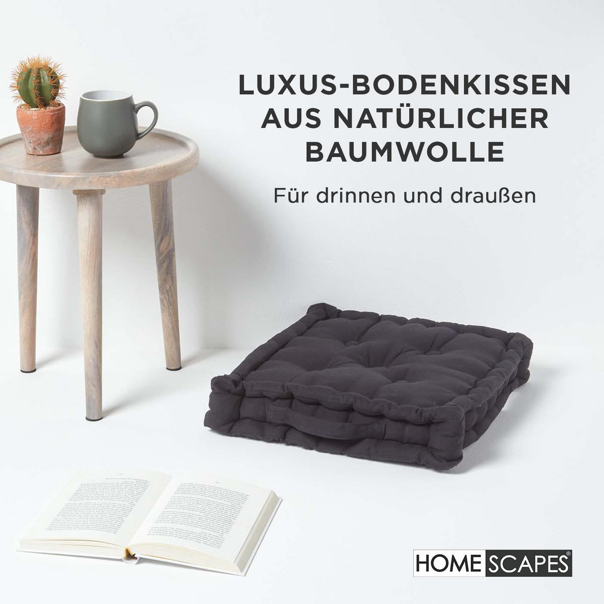 SITZKISSEN schwarz 50/50/10 cm – Bodenkissen unifarben - Schwarz, Textil (50/50/10cm) - Homescapes