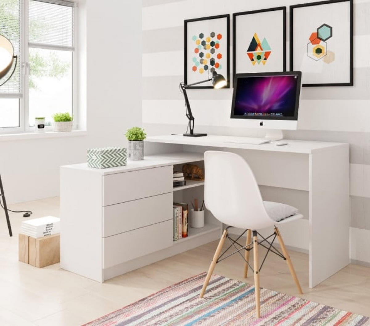 SCHREIBTISCH Weiß DUO Eckform - Weiß, Holzwerkstoff (110.3/110.2/76cm) - Sepro Meble