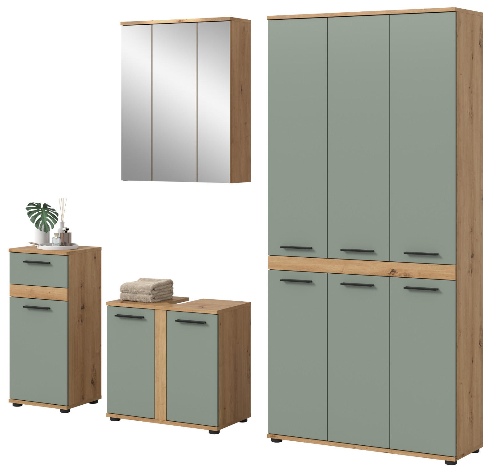 Inn.Furn Badmöbel-Set Salbeigrün 219x191x34 cm