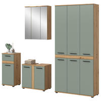 BADMÖBEL-SET 4-teilig Salbei grün, Artisan Eiche 219 cm, Badezimmerschränke mit viel Stauraum - Salbeigrün/Schwarz, Glas/Holzwerkstoff (219/191/34cm) - Inn.Furn