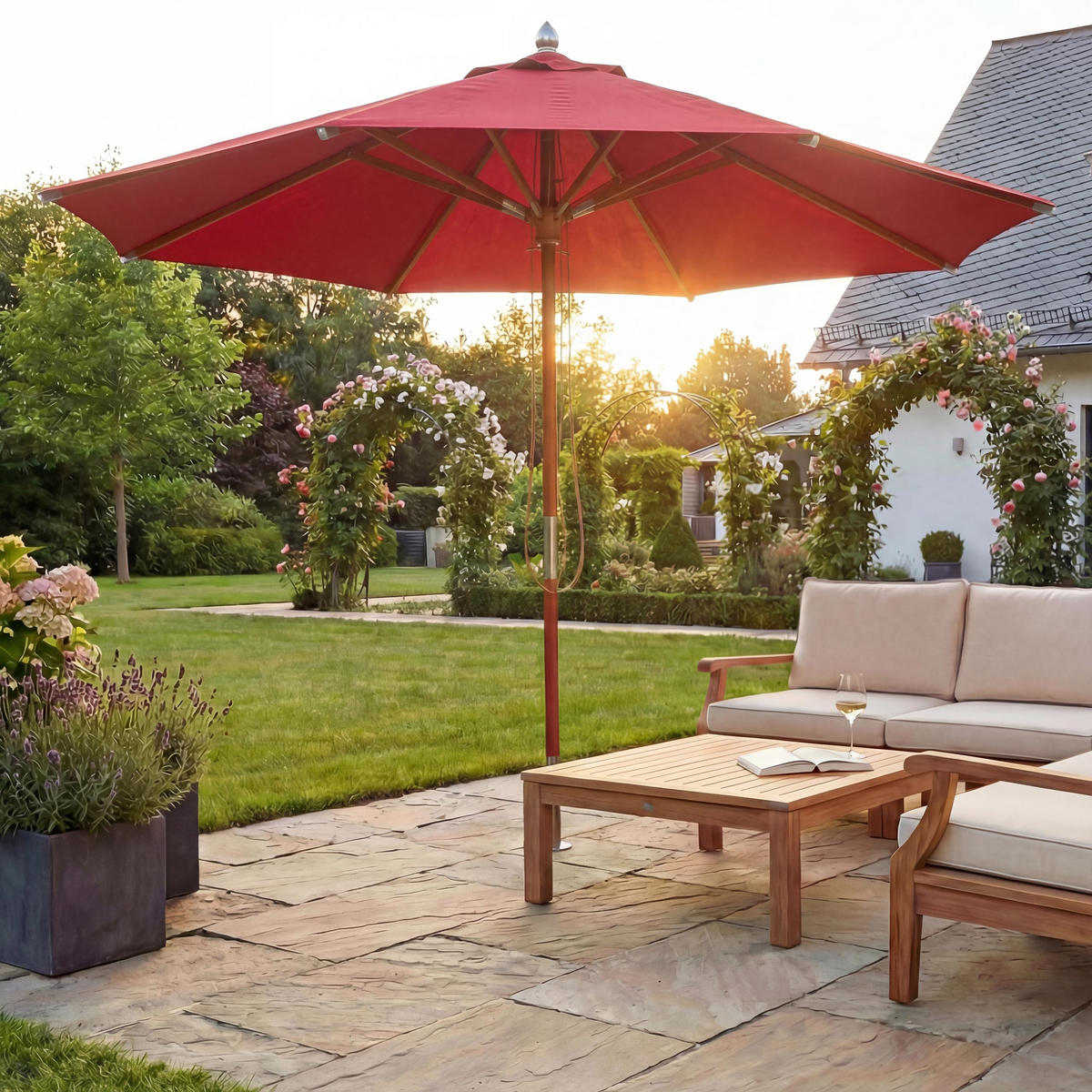 GASTRONOMIE SONNENSCHIRM RUND Bordeaux - Bordeaux, Holz (400/400cm) - MCW