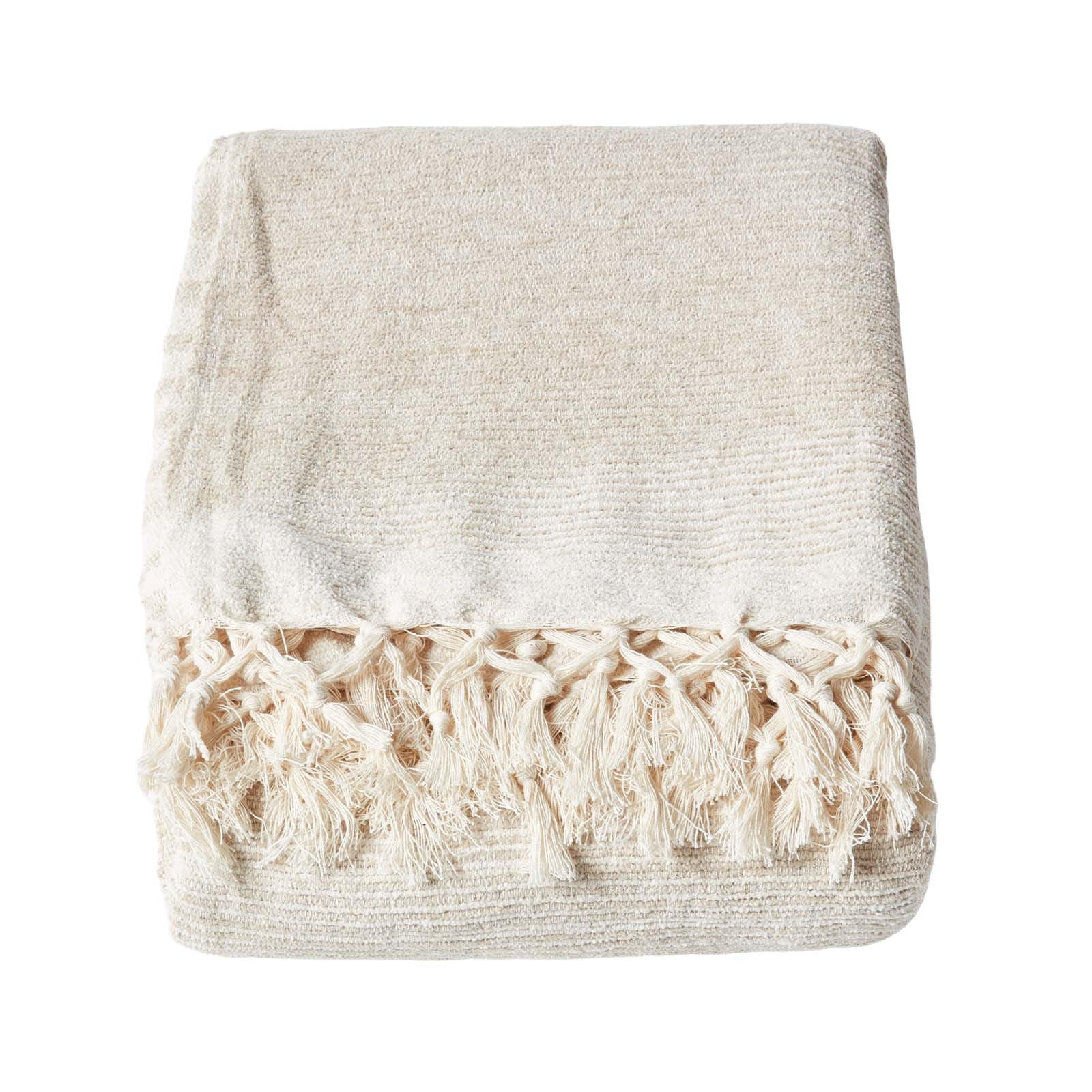 WOHNDECKE Chenille 150/200 cm, 100% Baumwolle gestreift - Beige, Textil (150/200cm) - Homescapes