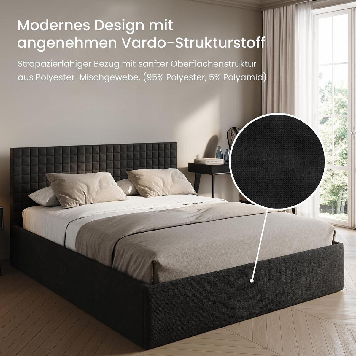 POLSTERBETT VARDO-Stoff 160x200 cm in Anthrazit - Anthrazit, Textil (160/200cm) - Home Collective