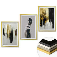 WANDBILDER 3er Set - 40x60 cm Goldrahmen - Abstrakte handgemalte Muster - Goldfarben, Kunststoff (40/60cm) - ArtPrintCave