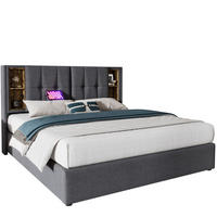 POLSTERBETT aus Baumwolle 160x200 cm Grau mit Bettkasten, kabelloser Ladefunktion und USB-C - Grau, Textil (160/200cm) - IVMEU