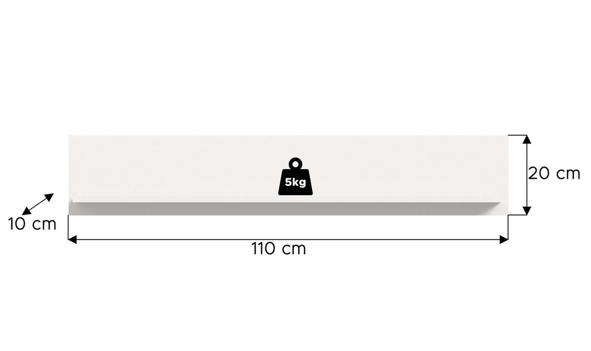 WANDBOARD Alba (B/H/T: ca. 110/20/15 cm) in Weiß/weiß - Weiß, Holzwerkstoff (110/20/15cm)