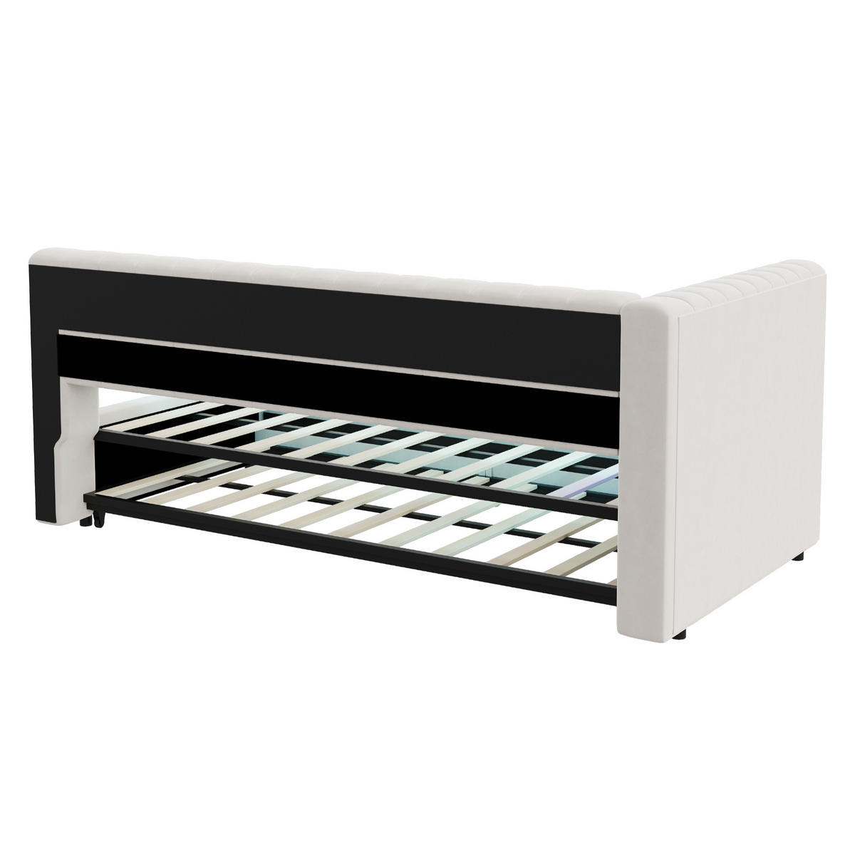AUSZIEHBETT 90/180/200 cm DE-01672, in Beige, mit LED-Beleuchtung und USB-Ladeanschluss - Beige, Metall (90/200cm) - ComfortXL