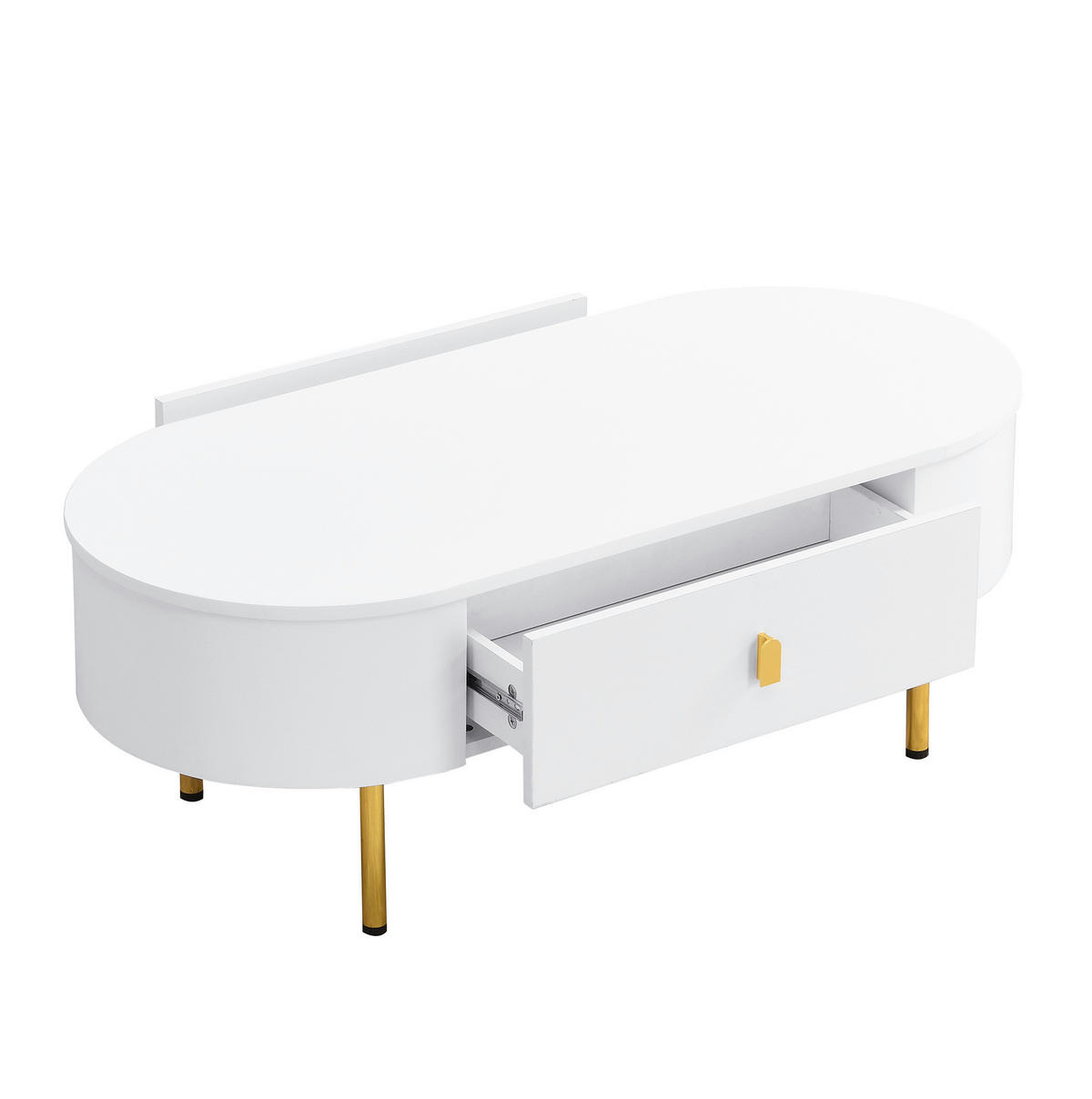 TV-SCHRANK und Couchtisch Kombination 174/50/40 cm weiß MDF mit goldenen Griffen - Weiß, Holzwerkstoff (174/41/35cm) - OKWISH