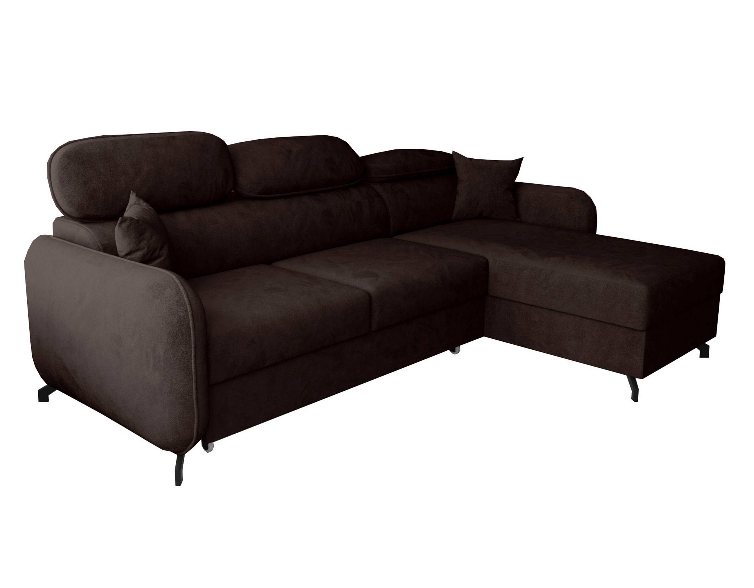 ECKSOFA L Form Ribella 5 Schokobraun 265/180/100 cm Rechts mit Schlaffunktion - Schwarz/Braun, Textil/Metall (265/180cm) - AX Living