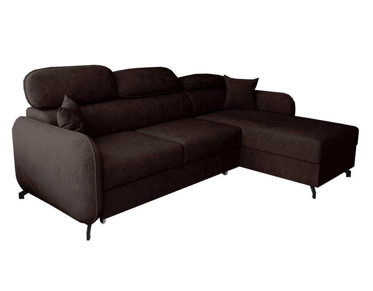 ECKSOFA L Form Ribella 5 Schokobraun 265/180/100 cm Rechts mit Schlaffunktion - Schwarz/Braun, Textil/Metall (265/180cm) - AX Living