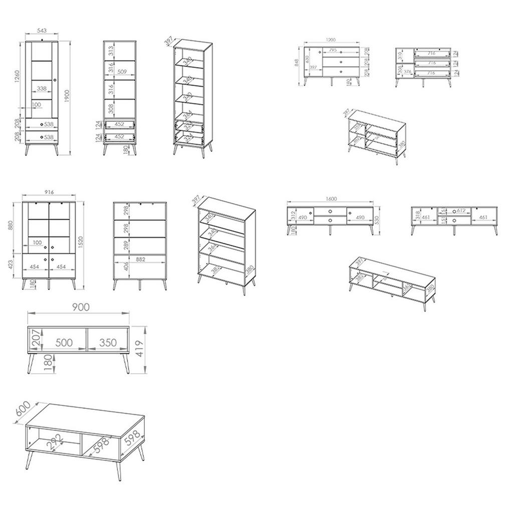 Thumbnail - Feldmann-Wohnen Wohnzimmer-Set, Blau, Metall, 9 Fächer, 5 Schubladen, Rechteckig,Rechteckig, 427x190x40 cm, Wohnzimmer, ...