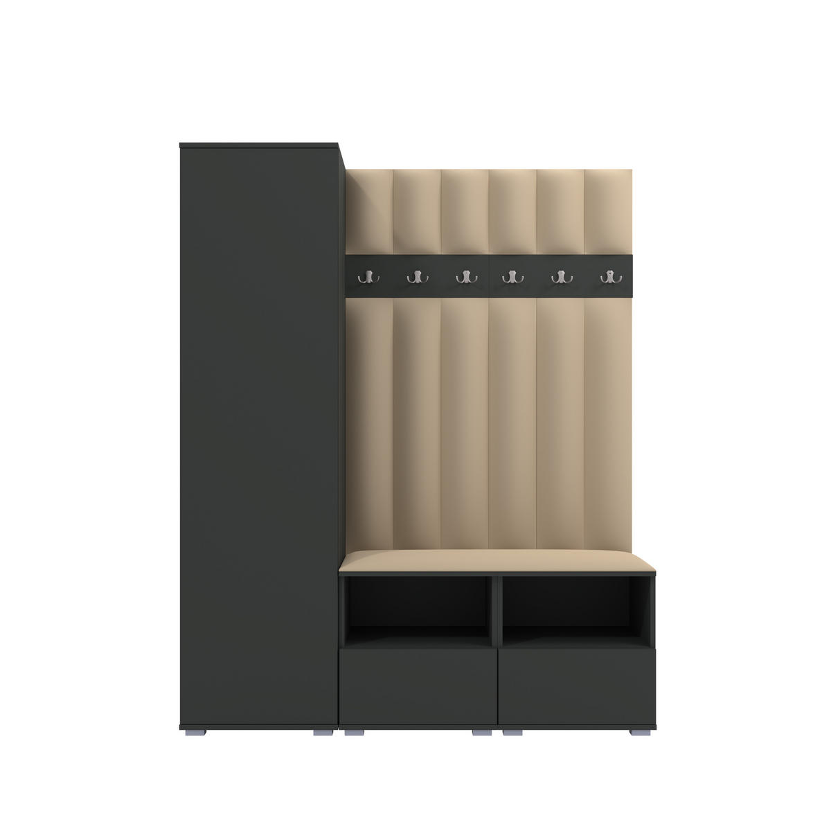 GEPOLSTERT Garderoben-Set Nela II LUX (Farbe Graphit + Stoff Trinity 04) - Beige/Silberfarben, Holz/Holzwerkstoff (150/187/40cm) - Ravio