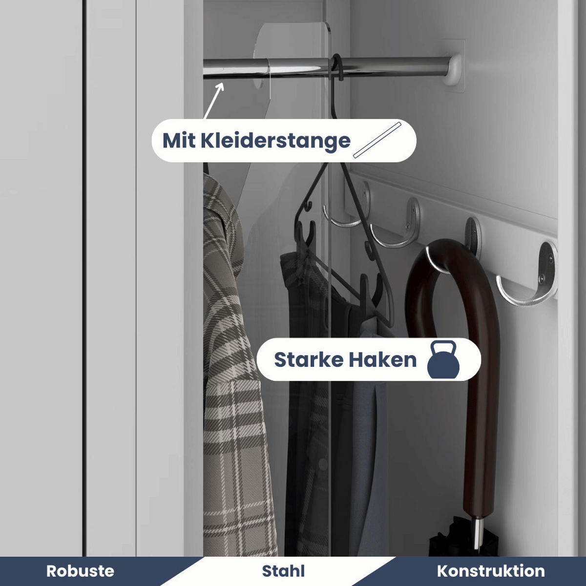 UMKLEIDESCHRANK Spind WIEN 2 Abteile 180x60x50cm Grau - Grau, Metall (60/180/50cm) - DELUKE