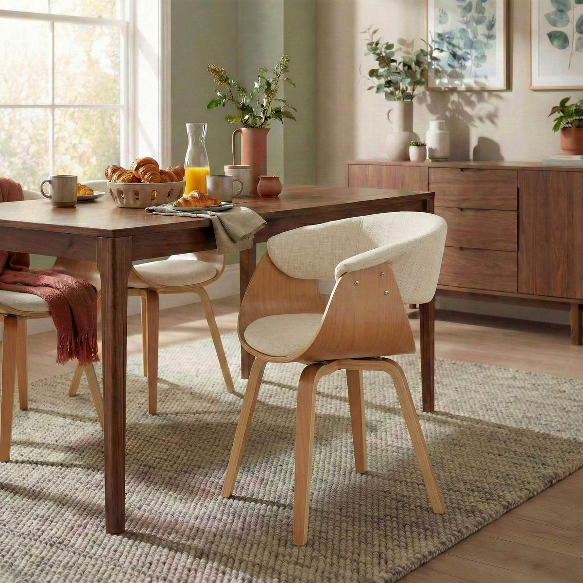 ARMLEHNENSTUHL 2er Set Stoff Natura/Creme - Eukalyptusholzfarben/Creme, Holz/Textil (60/75/55cm) - CLP