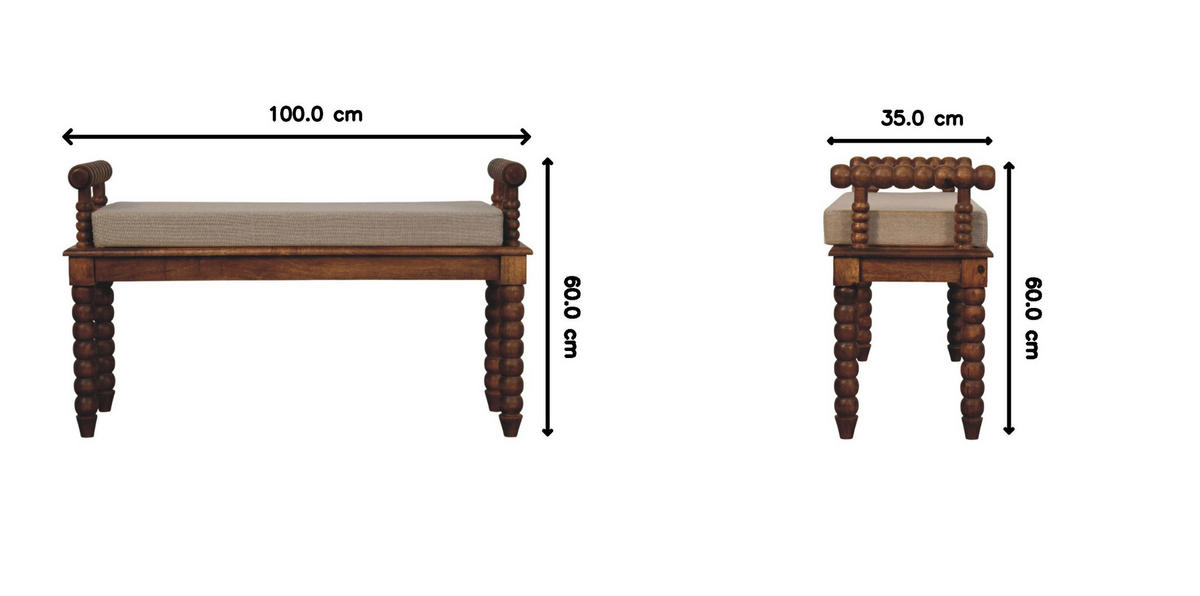 SITZBANK mit Amber-Eichen-Finish, Sitz mit Leinenbezug in Schlammton, braun - Braun, Holz (100/60/35cm) - Artisan Furniture