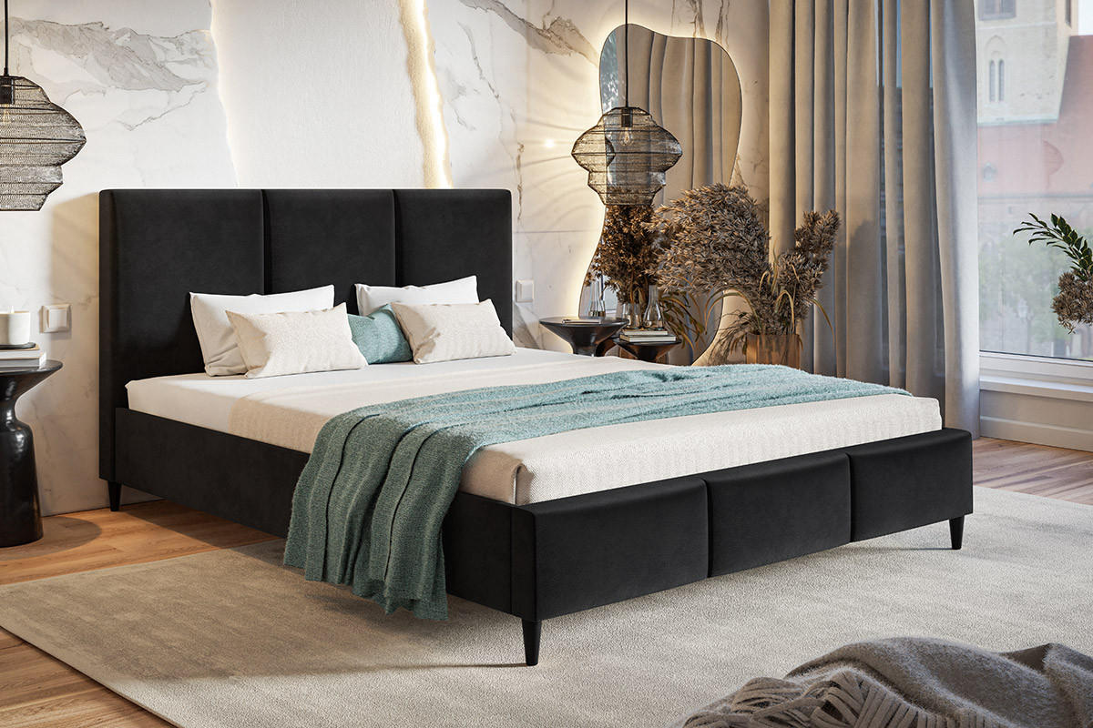 BETT Schwarz LUXO 7 Gepolstert Auf Hohen Beinen 120x200 cm - Schwarz, Textil (120/200cm) - Sepro Meble