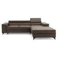 ECKSOFA PURE S Rechts mit Schlaffunktion 127x215 Velours Beige - Beige/Schwarz, Holz/Textil (204/281cm) - Muffo