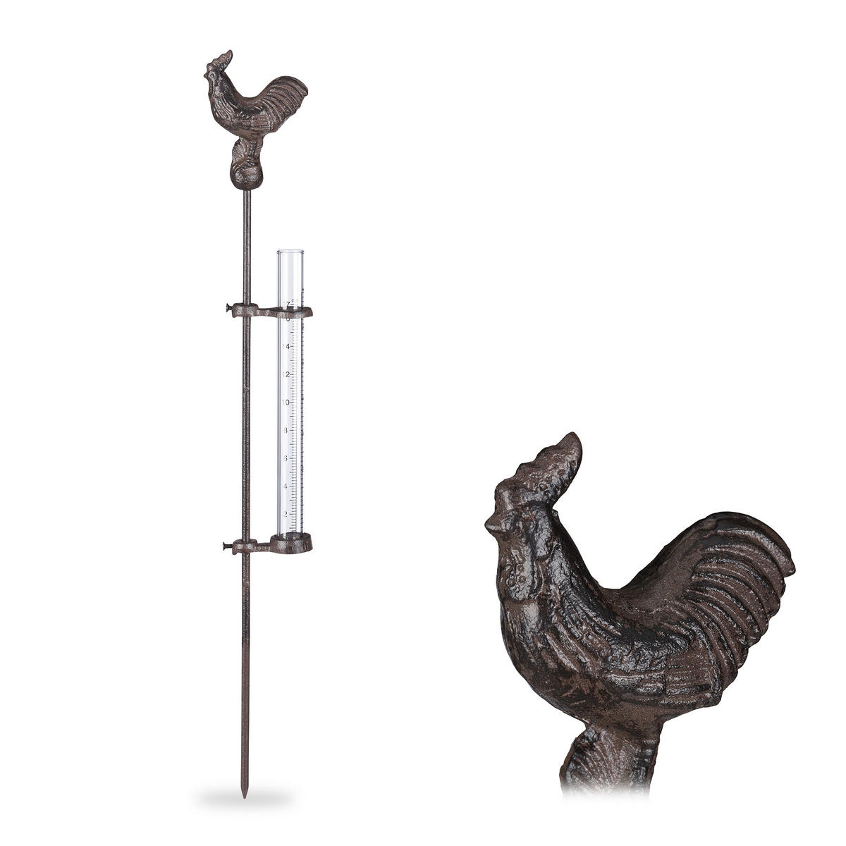 REGENMESSER Hahn - Dunkelbraun, Glas/Metall (2.5/54cm) - Relaxdays