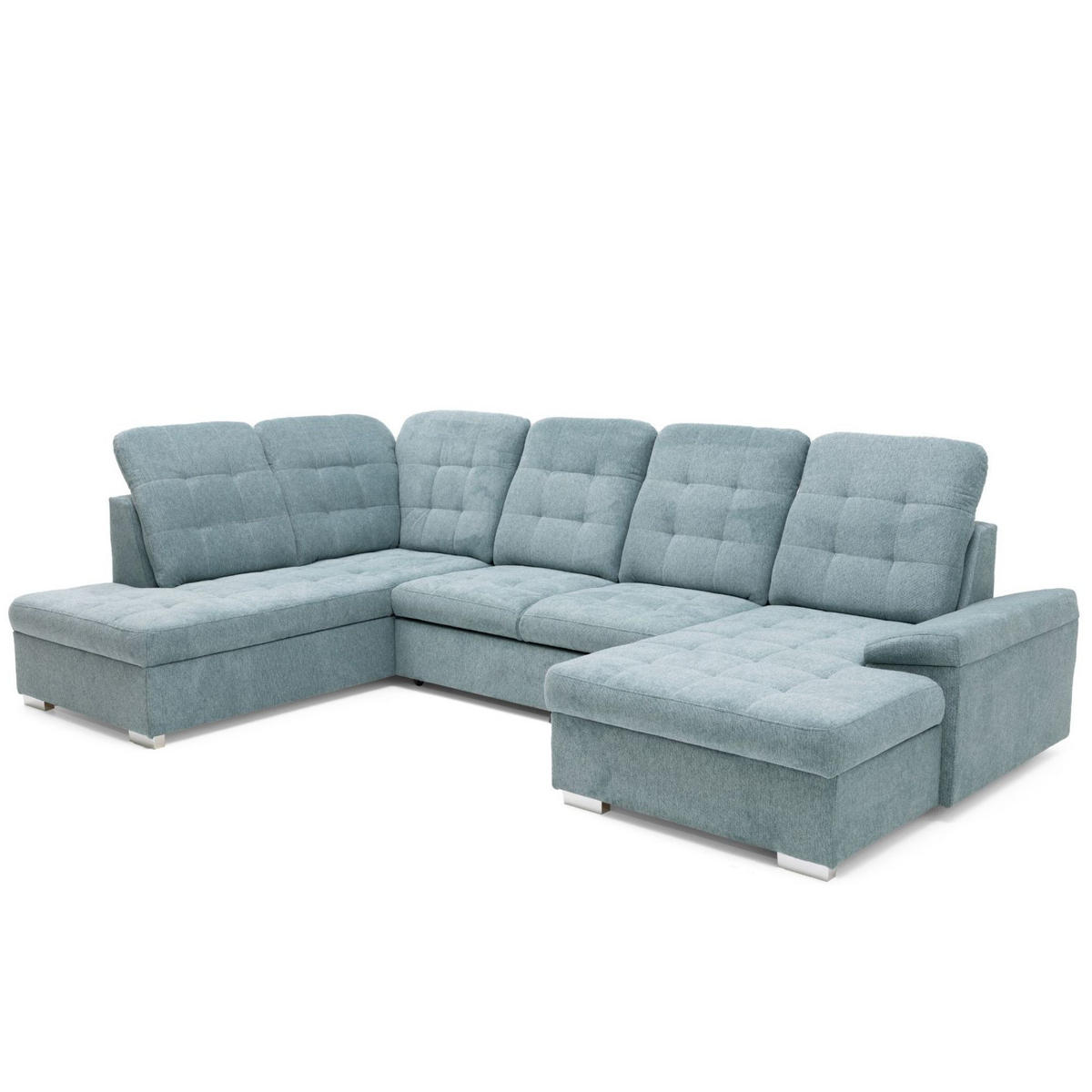 ECKSOFA U-Form OLIVIA U Links mit Schlaffunktion 124x257 Velours Blaugrau - Silberfarben/Blaugrau, Holz/Kunststoff (320/103/202cm) - Muffo