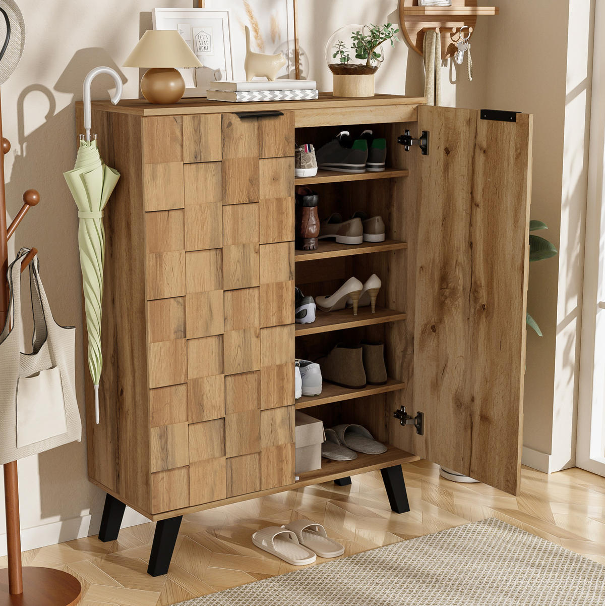 SCHUHSCHRANK 80,5/35/109,5 cm holzfarben aus Spanplatte mit 5 Fächern - Naturfarben, Holzwerkstoff (80.5/109.5/35cm) - OKWISH