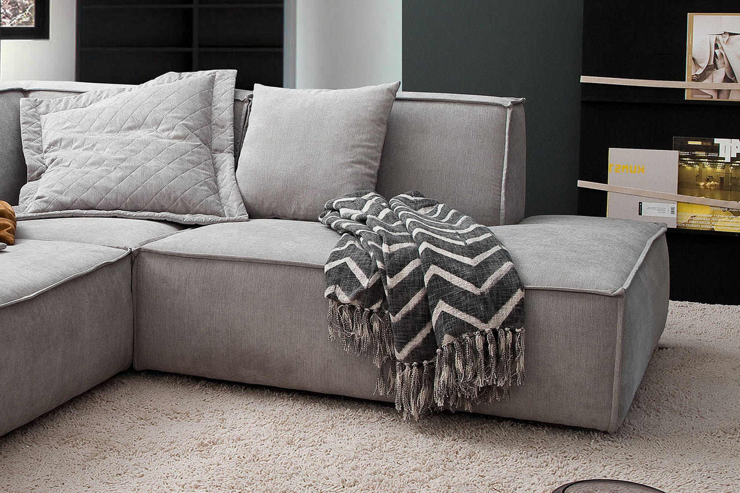 ECKSOFA SAMU Silber Webstoff - Silberfarben/Schwarz, Textil (226/224cm) - KAWOLA